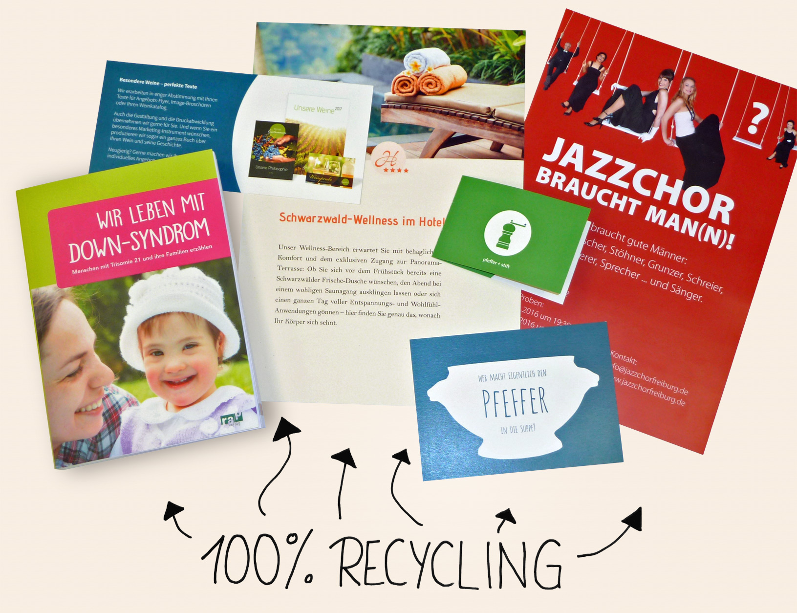 Beispiele für 100%-Recyclingpapier